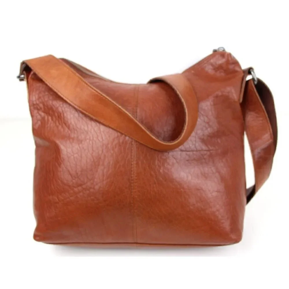 SPIKES & SPARROW BROWN GENUINE LEATHER SHOULDER BAG X-BODY ZIP TOP HANDBAG PURSE